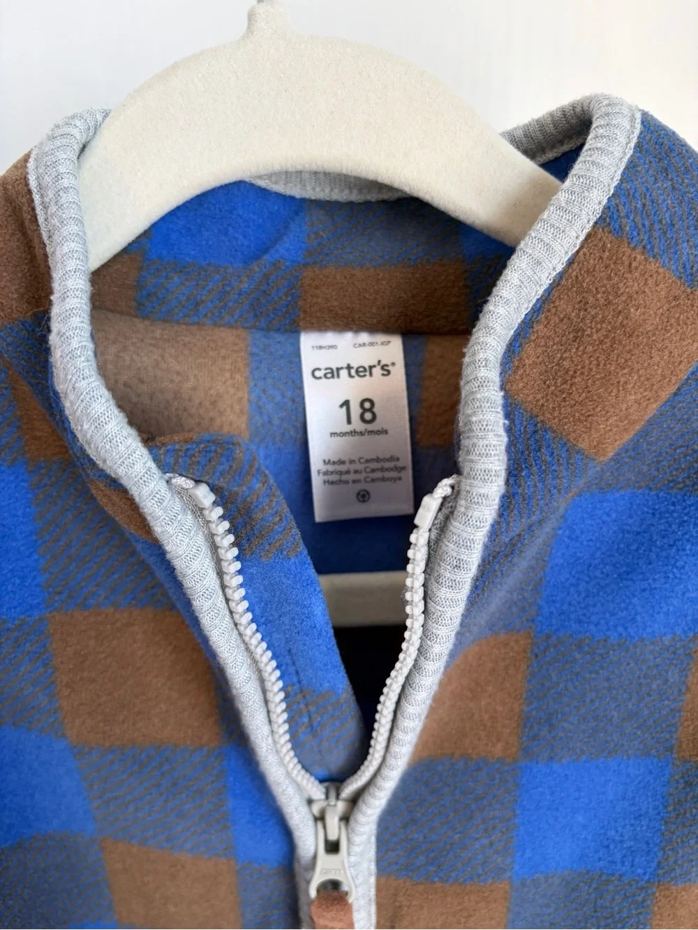 NWOT Carter’s Blue and Brown Buffalo Plaid One-Piece 18M